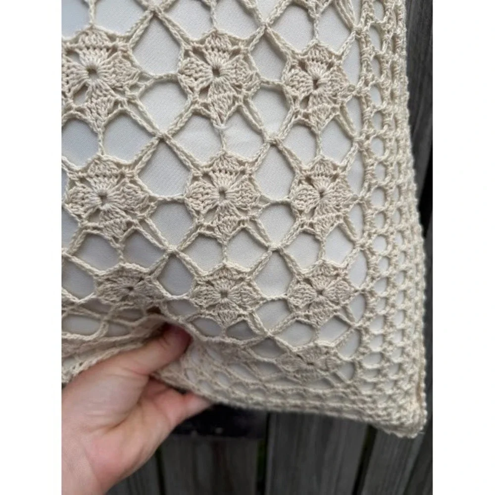 Boho Unbranded Throw Pillow Unisex OS Cream Crochet Floral Lace Cottagecore